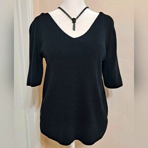 Talbots Black V Neck Sweater 1/2 Sleeve Size Large
